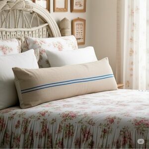 Vintage French Grain Sack Bag – 48" European Heavy Linen Tan Blue